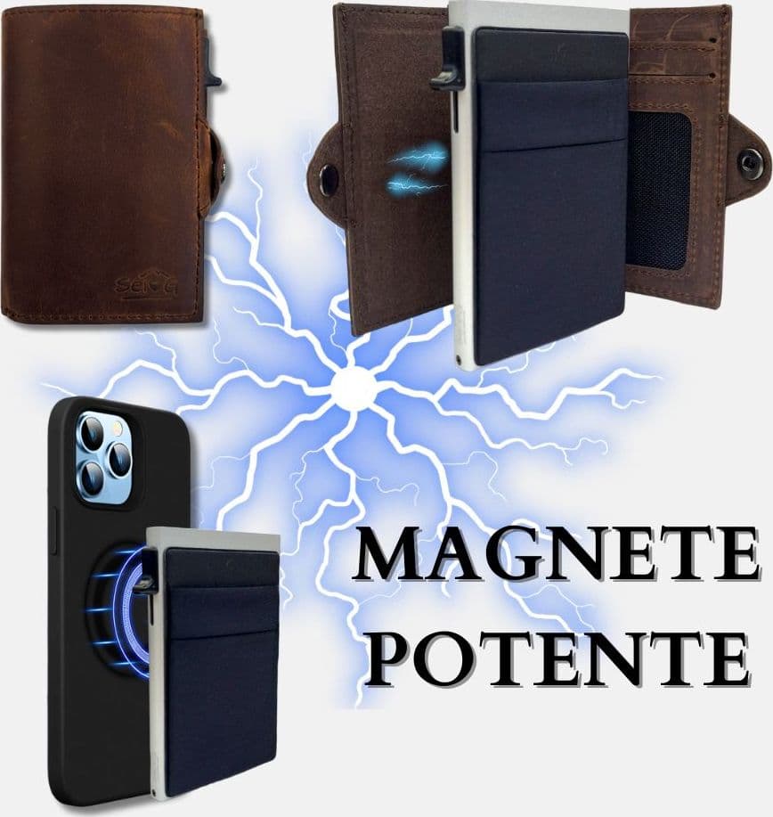 Sei G portacarte safe magnetic silver con custodia in pelle marrone Portafogli SEI G