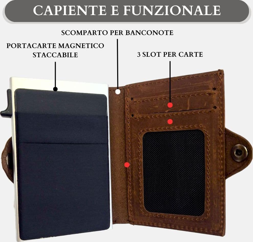 Sei G portacarte safe magnetic silver con custodia in pelle marrone Portafogli SEI G