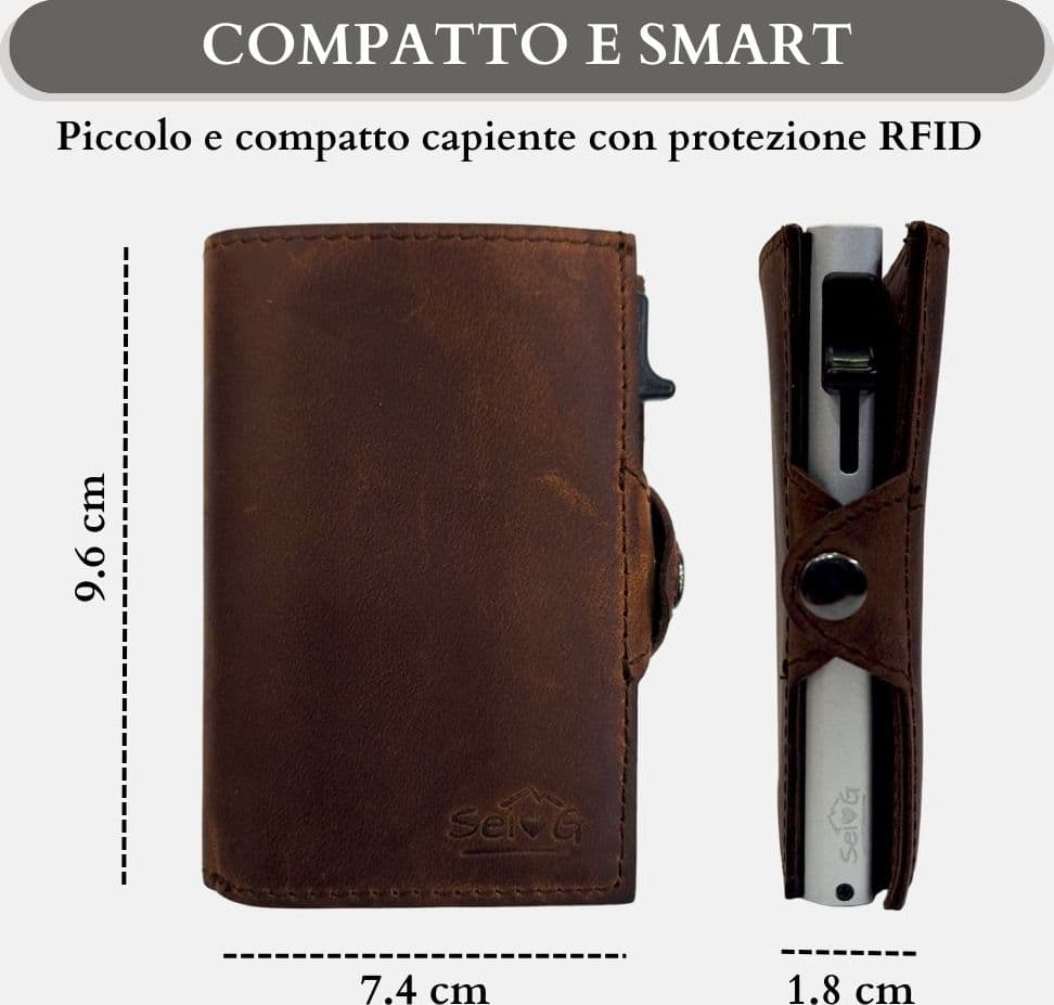 Sei G portacarte safe magnetic silver con custodia in pelle marrone Portafogli SEI G