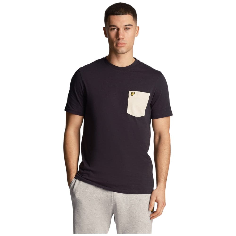 Lyle & Scott t-shirt blu con taschino panna TS831VOG – maglia