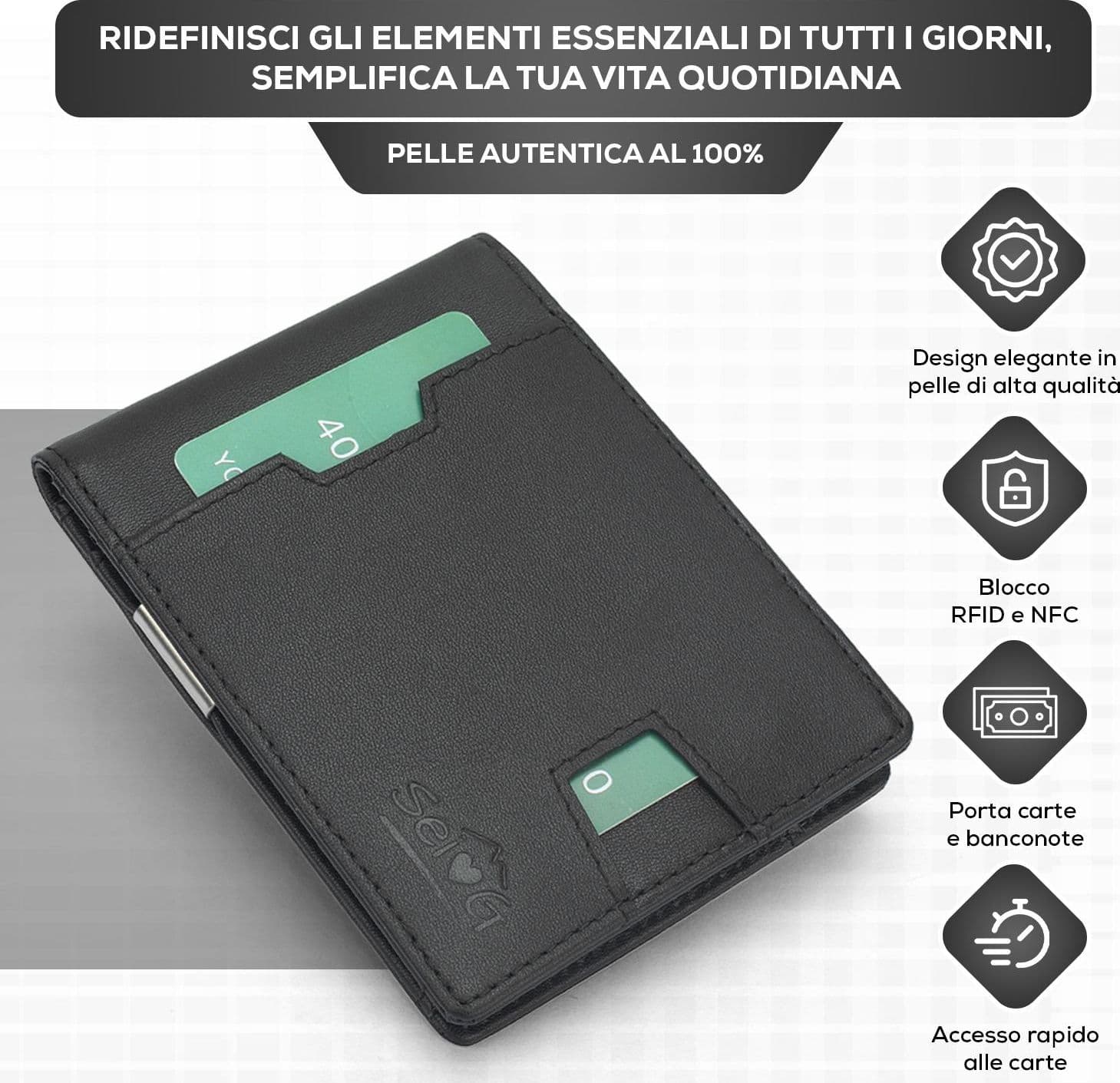 SEI G Portafoglio nero uomo portacarte blocco RFID in Portafogli Prodotti di Classe - Nocera Superiore, commercioVirtuoso.it
