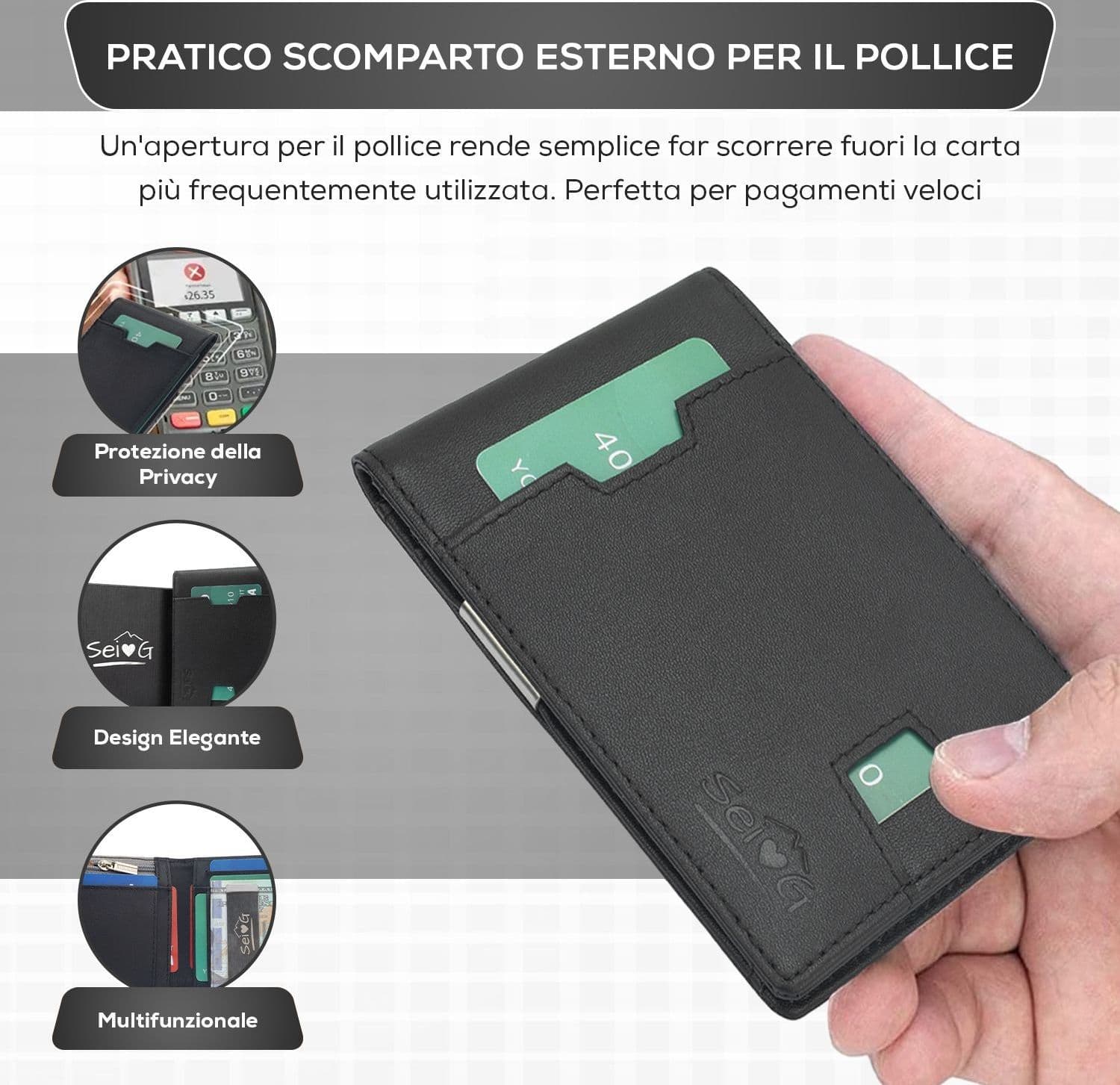 SEI G Portafoglio nero uomo portacarte blocco RFID in Portafogli Prodotti di Classe - Nocera Superiore, commercioVirtuoso.it