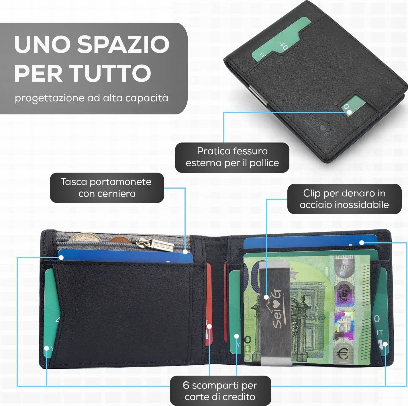 SEI G Portafoglio nero uomo portacarte blocco RFID in Portafogli Prodotti di Classe - Nocera Superiore, commercioVirtuoso.it