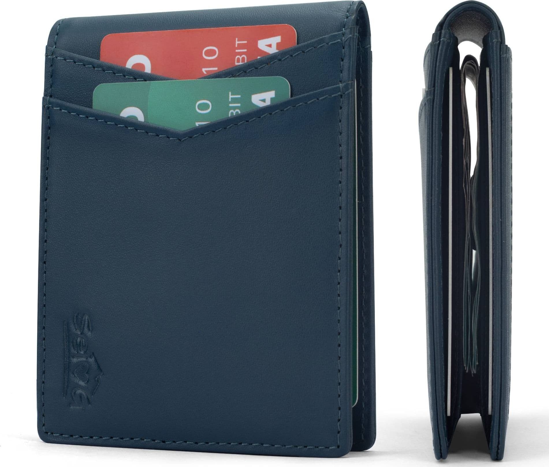 SEI G Portafoglio blu uomo portacarte blocco RFID – pelle