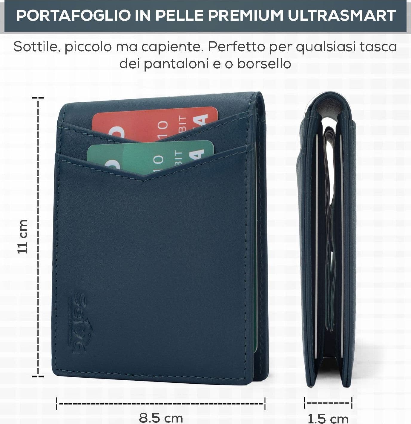 SEI G Portafoglio blu uomo portacarte blocco RFID Portafogli SEI G