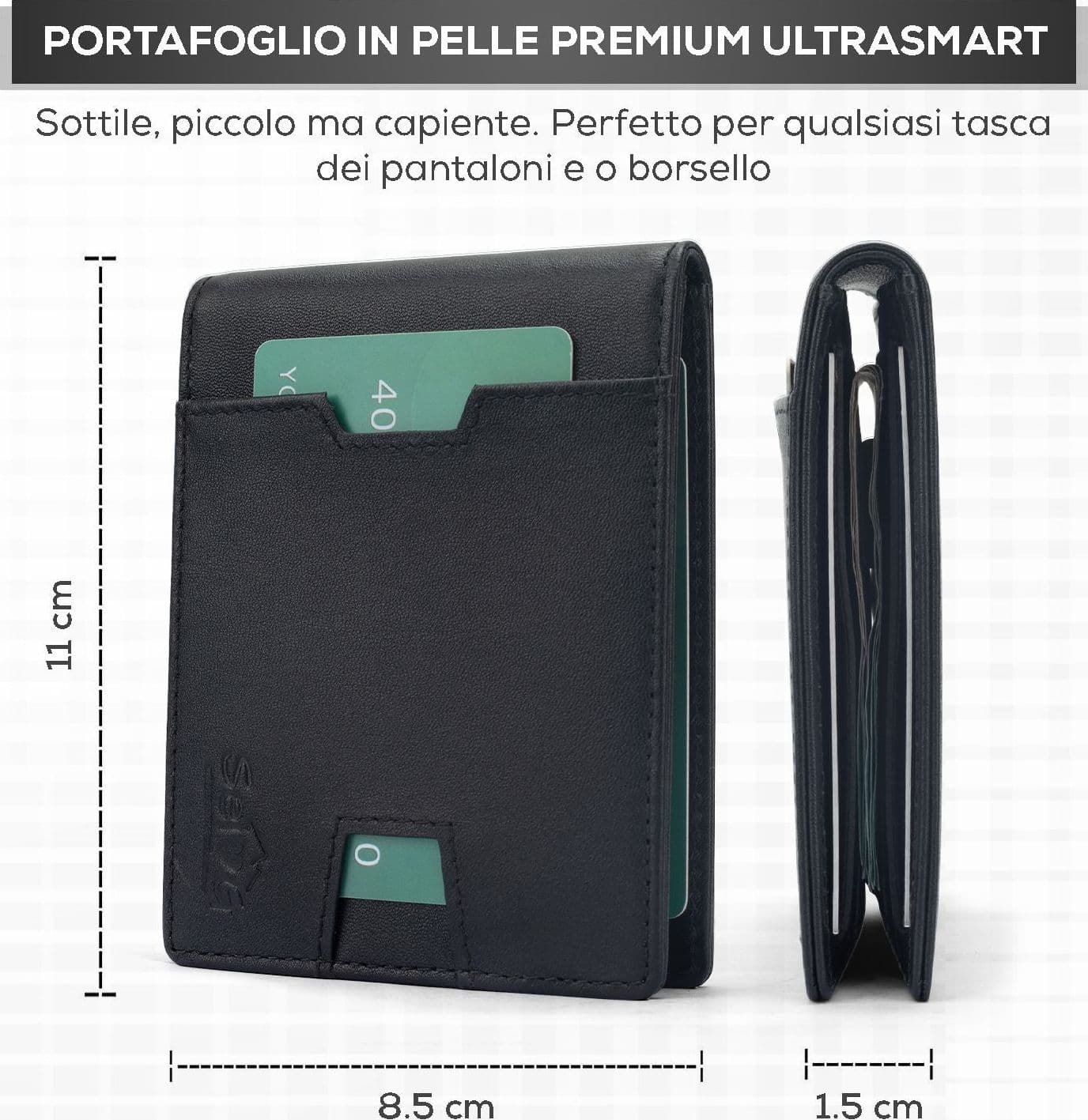 SEI G Portafoglio nero uomo portacarte blocco RFID Portafogli SEI G