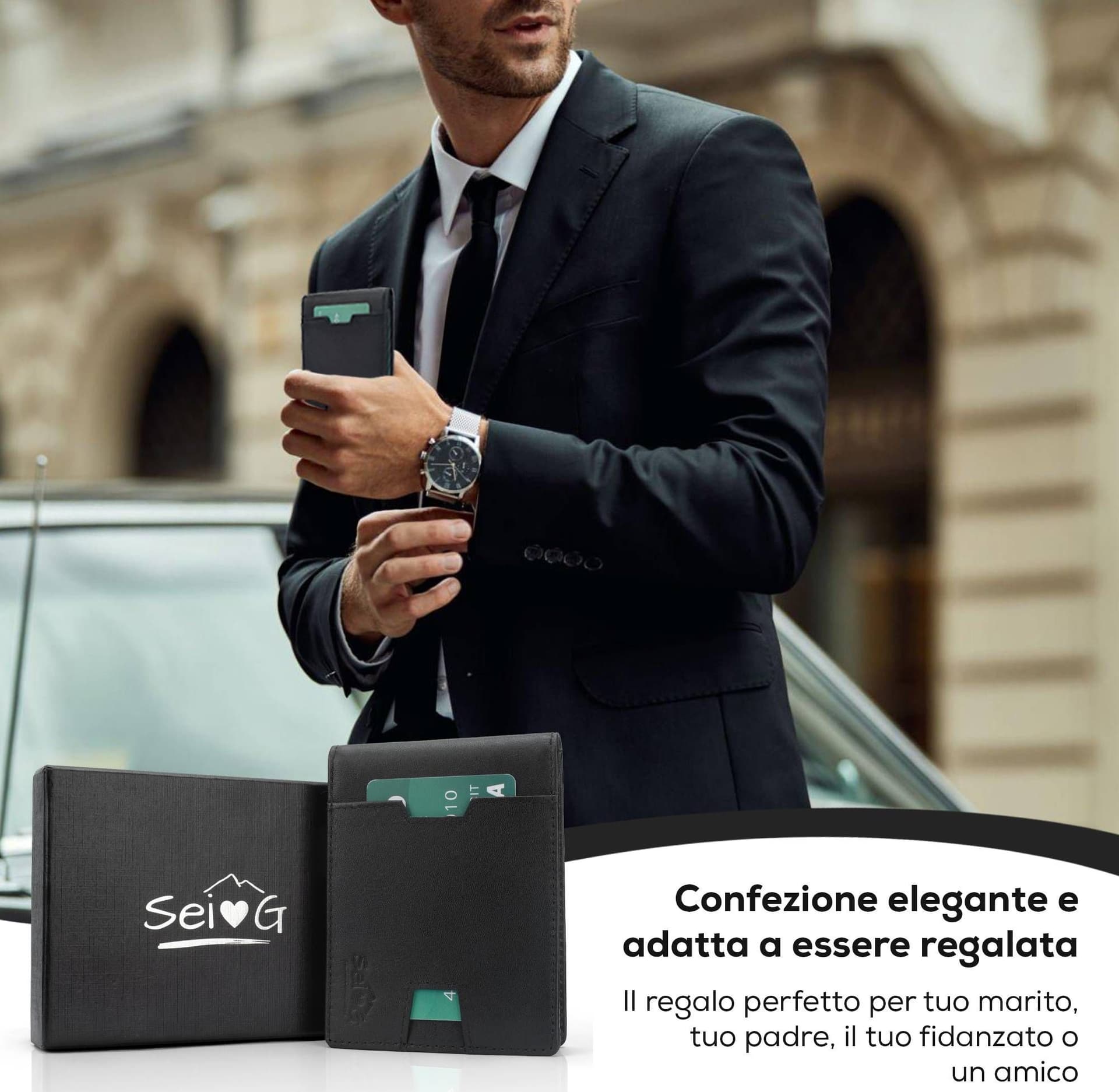 SEI G Portafoglio nero uomo portacarte blocco RFID Portafogli SEI G