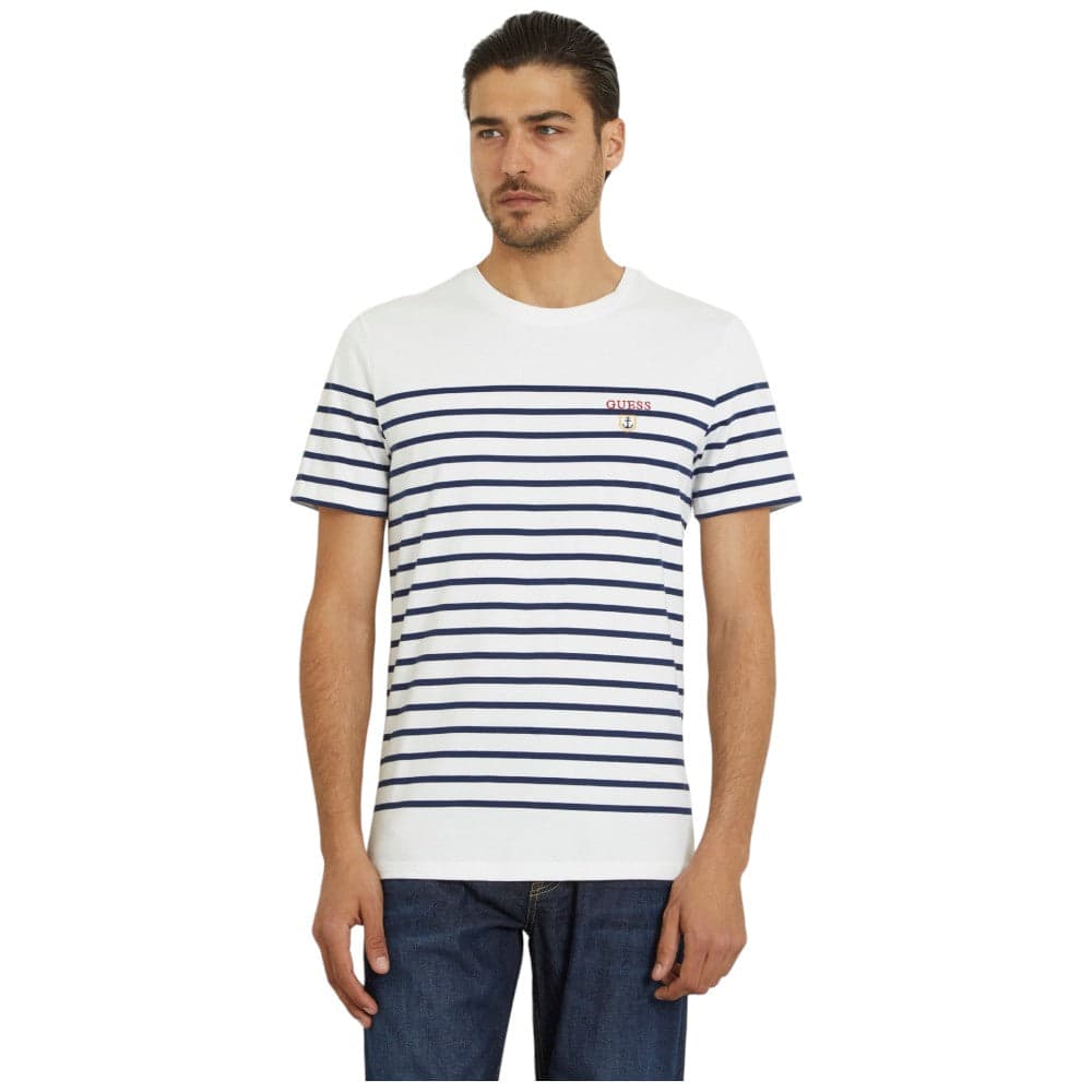 Guess t-shirt bianca blu a righe M4GI33 KC6X1 – Bianco – maglia