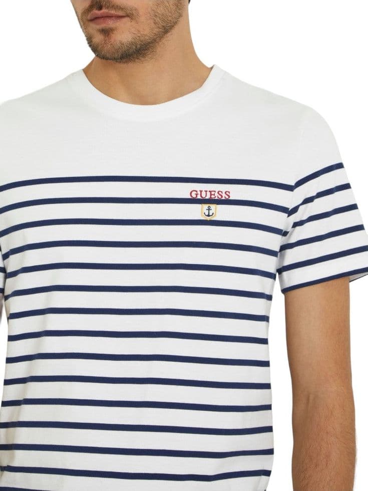 Guess t-shirt bianca blu a righe M4GI33 KC6X1 T-shirt Guess