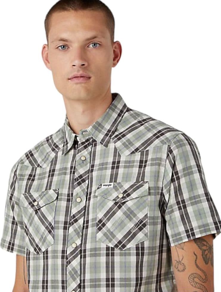 Wrangler camicia manica corta verde W5H8T4100 Camicie Wrangler