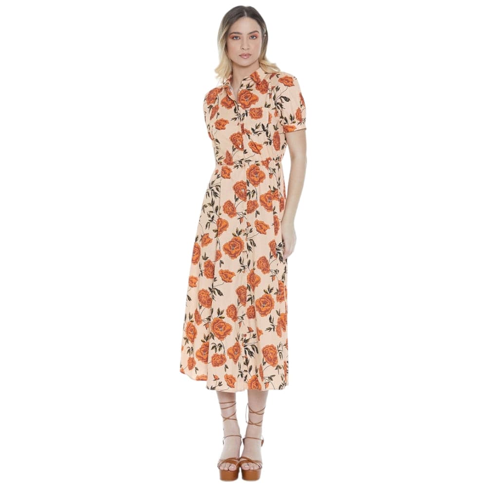 Relish vestito lungo fiori Miwako – XS, Beige – abito