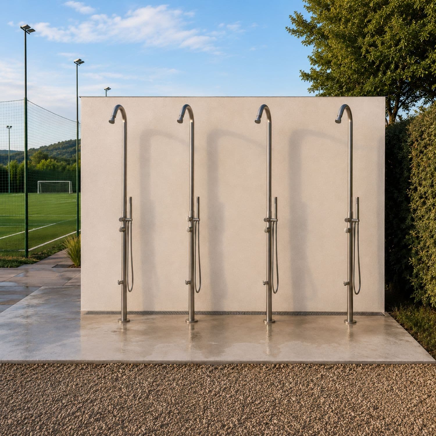 Colonna-doccia-da-esterno-Betulla-a-pavimento-inox-spazzolato-con-lava-piedi