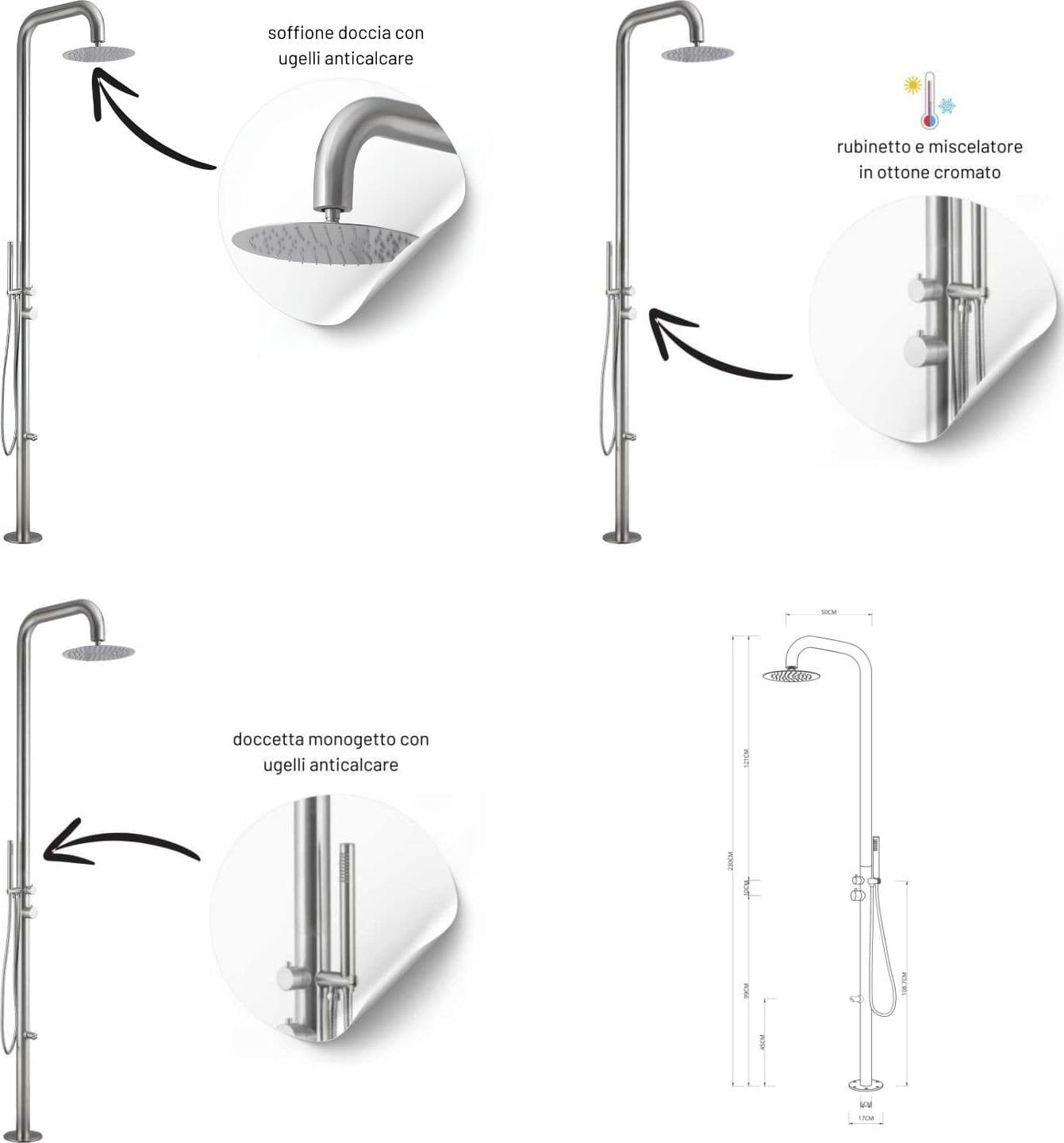 Colonna doccia Ginepro da esterno con lava piedi a pavimento acciaio inox - 12