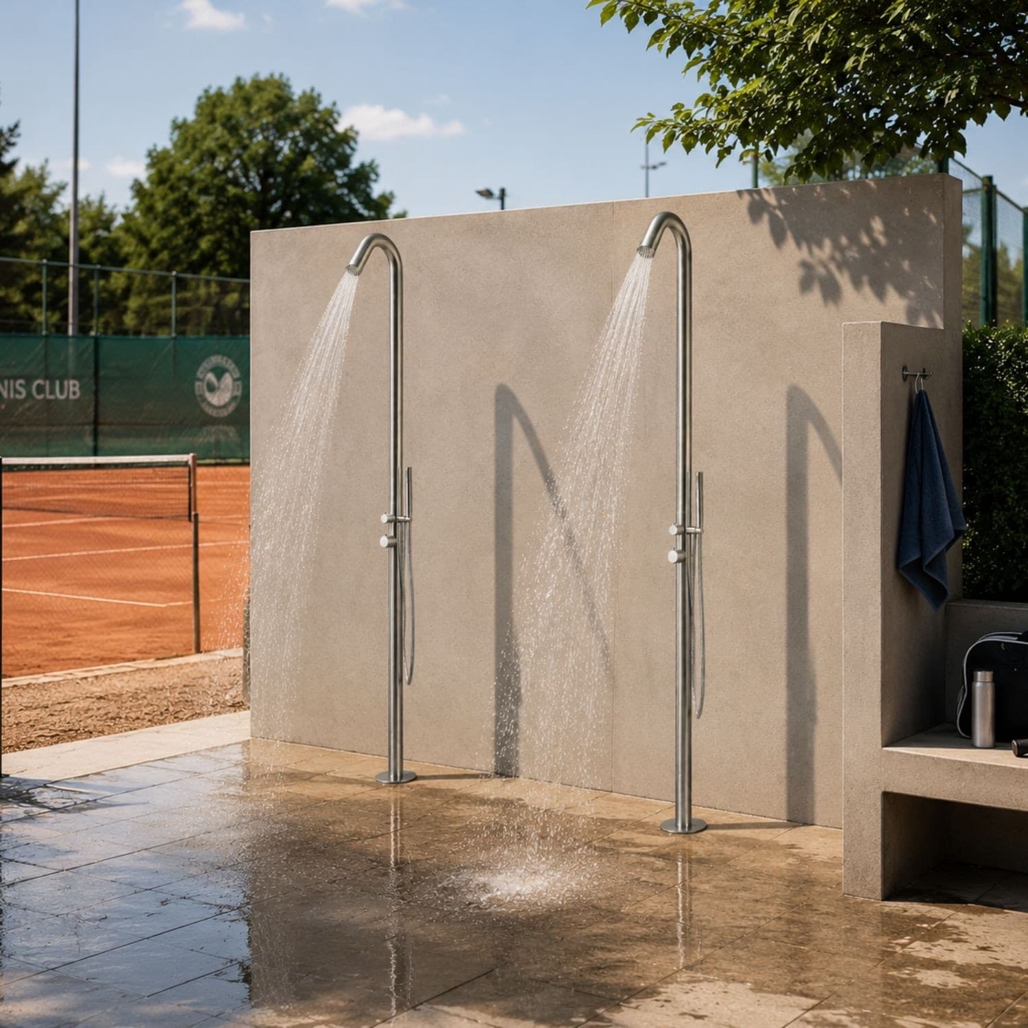 Colonna-doccia-da-esterno-Leccio-a-pavimento-inox-spazzolato-acqua-calda-e-fredda