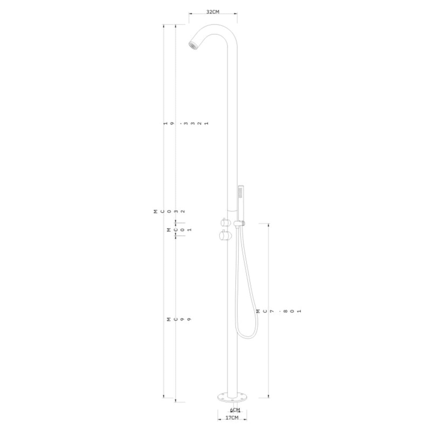Colonna-doccia-da-esterno-Leccio-a-pavimento-inox-spazzolato-acqua-calda-e-fredda
