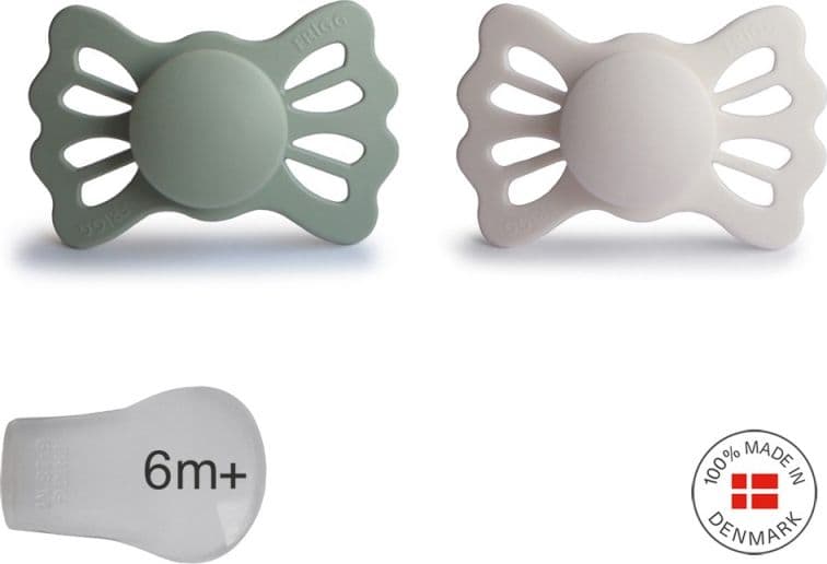 Succhietto Frigg Simmetrico Silicone 2 in 1 Lucky 6 18 mesi - Vari Colori – Sage/Silver G.