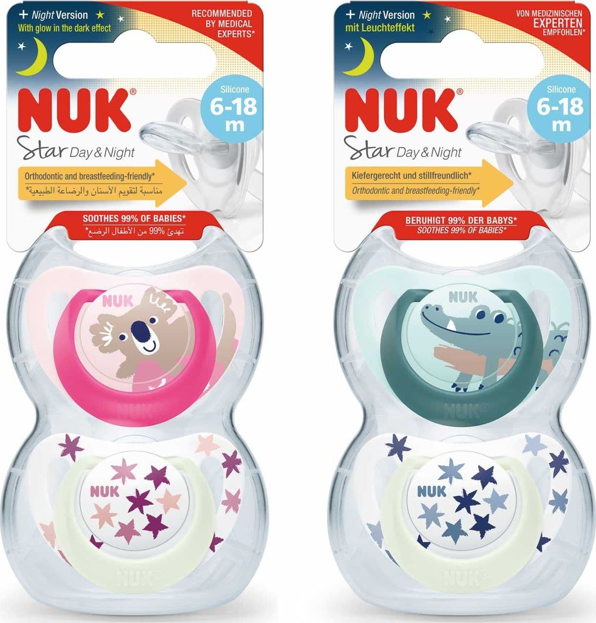 SUCCHIETTO NUK STAR DAY&NIGHT Silicone 6-18 2PZ - 2
