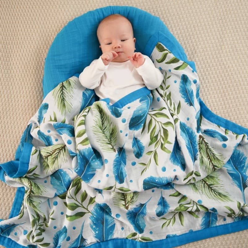 Coperta in Mussola di Bambù Tommy Lise (106x106 cm) – Blu