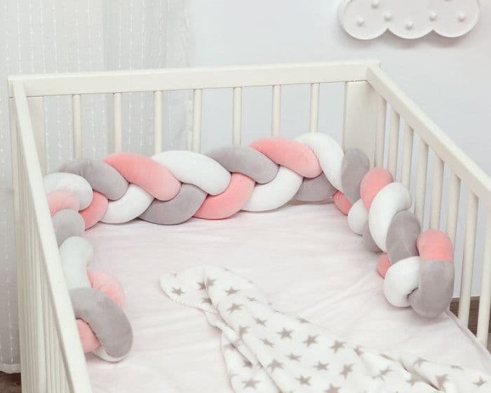 Treccia Paracolpi Kiokids per Culla e Letto – Grigio & Rosa
