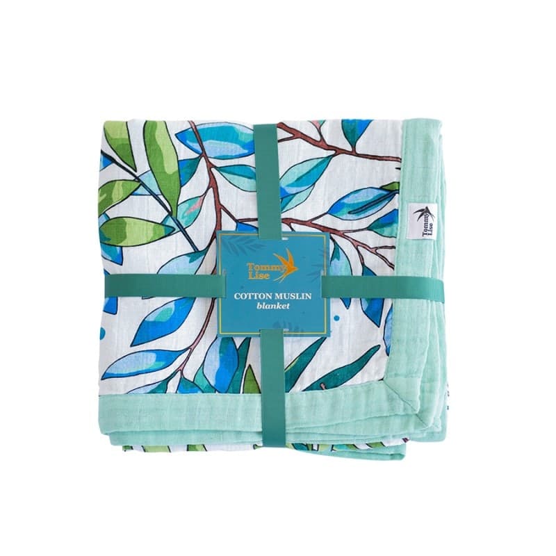 Coperta in Mussola di Cotone Tommy Lise (106x106cm) – Verde & Blu