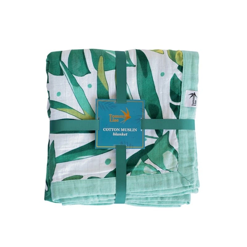 Coperta in Mussola di Cotone Tommy Lise (106x106cm) – Verde/Bianco