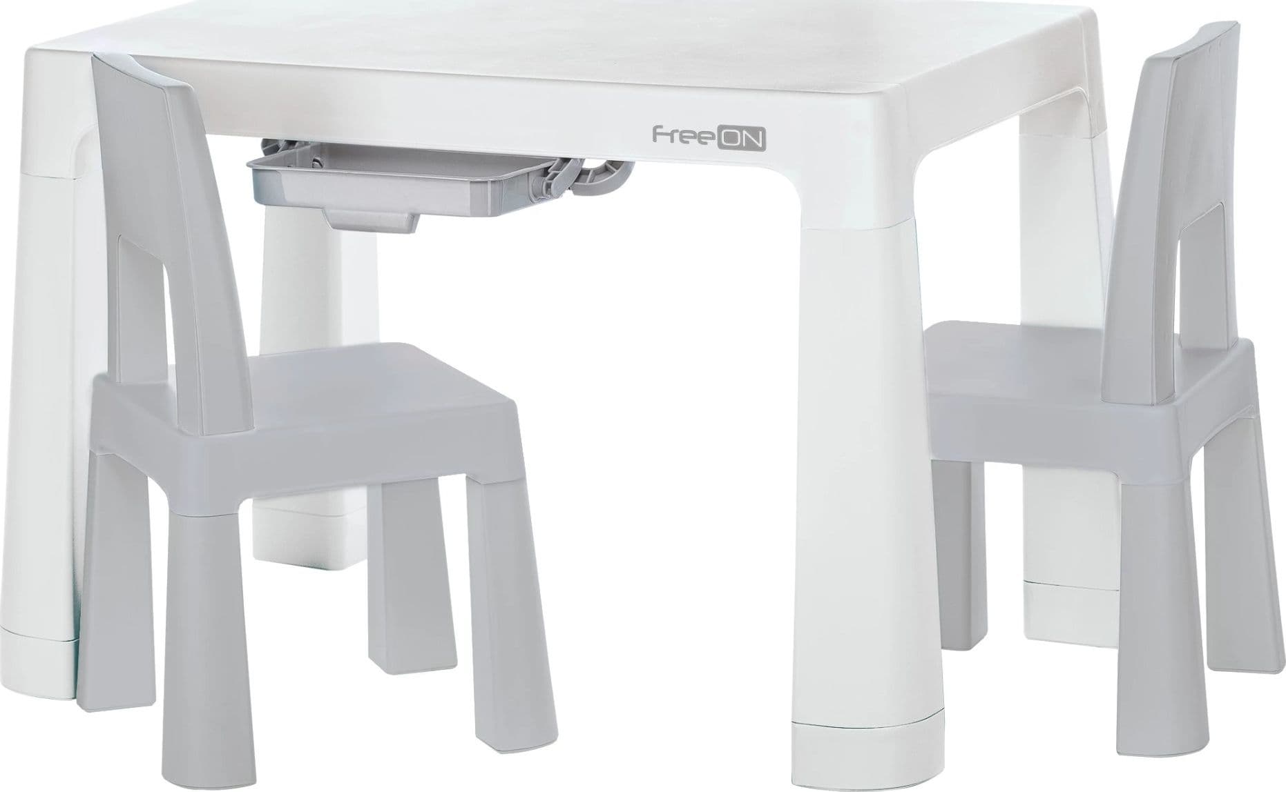 Set Tavolo e 2 Sedie per Bambini FreeOn Plastica Neo – Bianco & Grigio