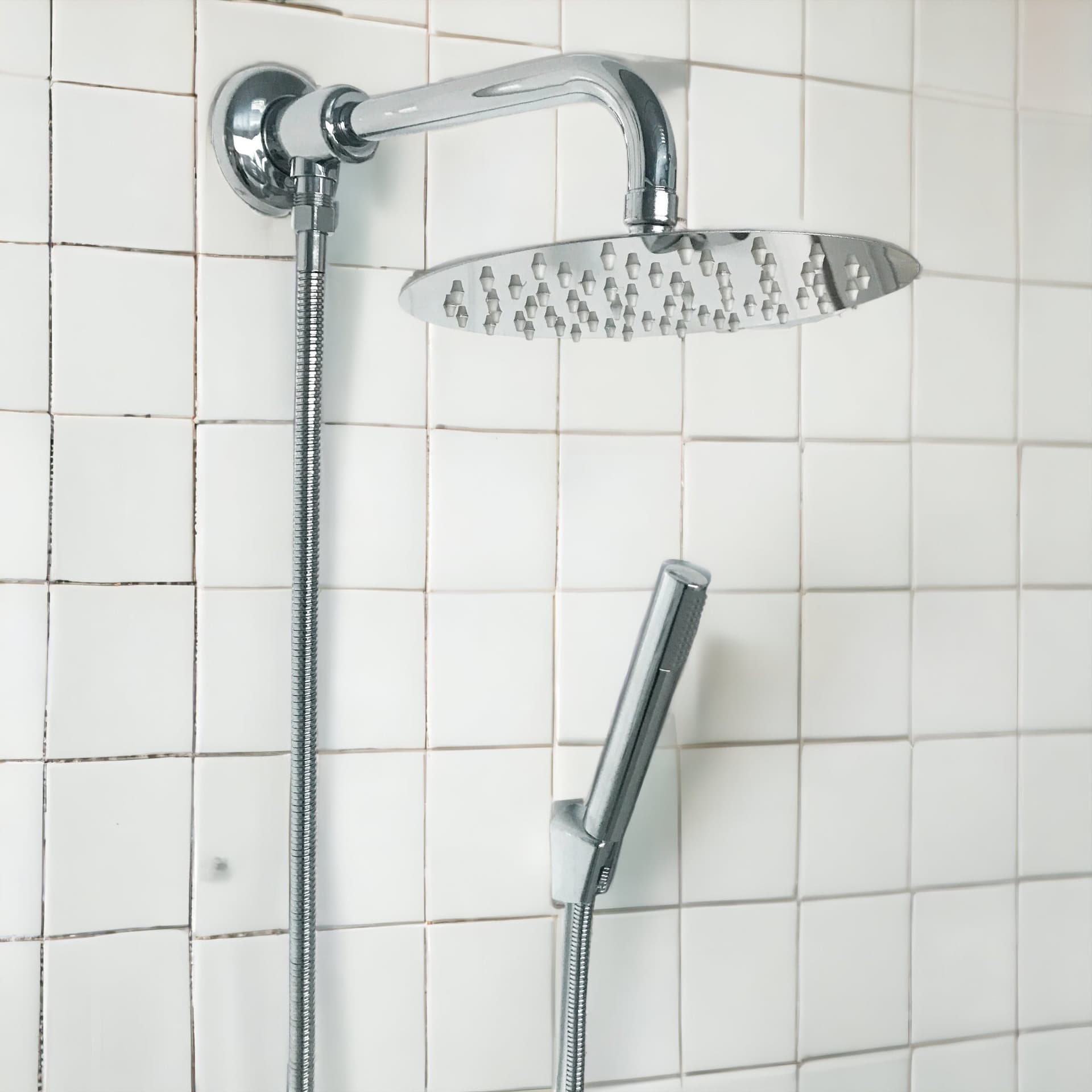 Kit set doccia deviatore a pressione con doccetta tonda, soffione 20 cm braccio 30 cm - 6