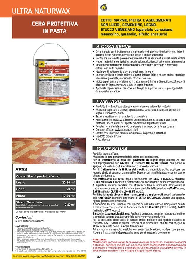 FILA ULTRA  NATURWAX LT.5 cera protettiva in pasta per cotto pietra cemento marmo - 2