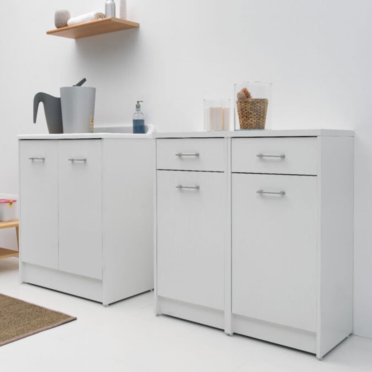Lavatoio Colavene Domestica 80x45 Bianco Con Tavola Lavapanni In Legno - 4