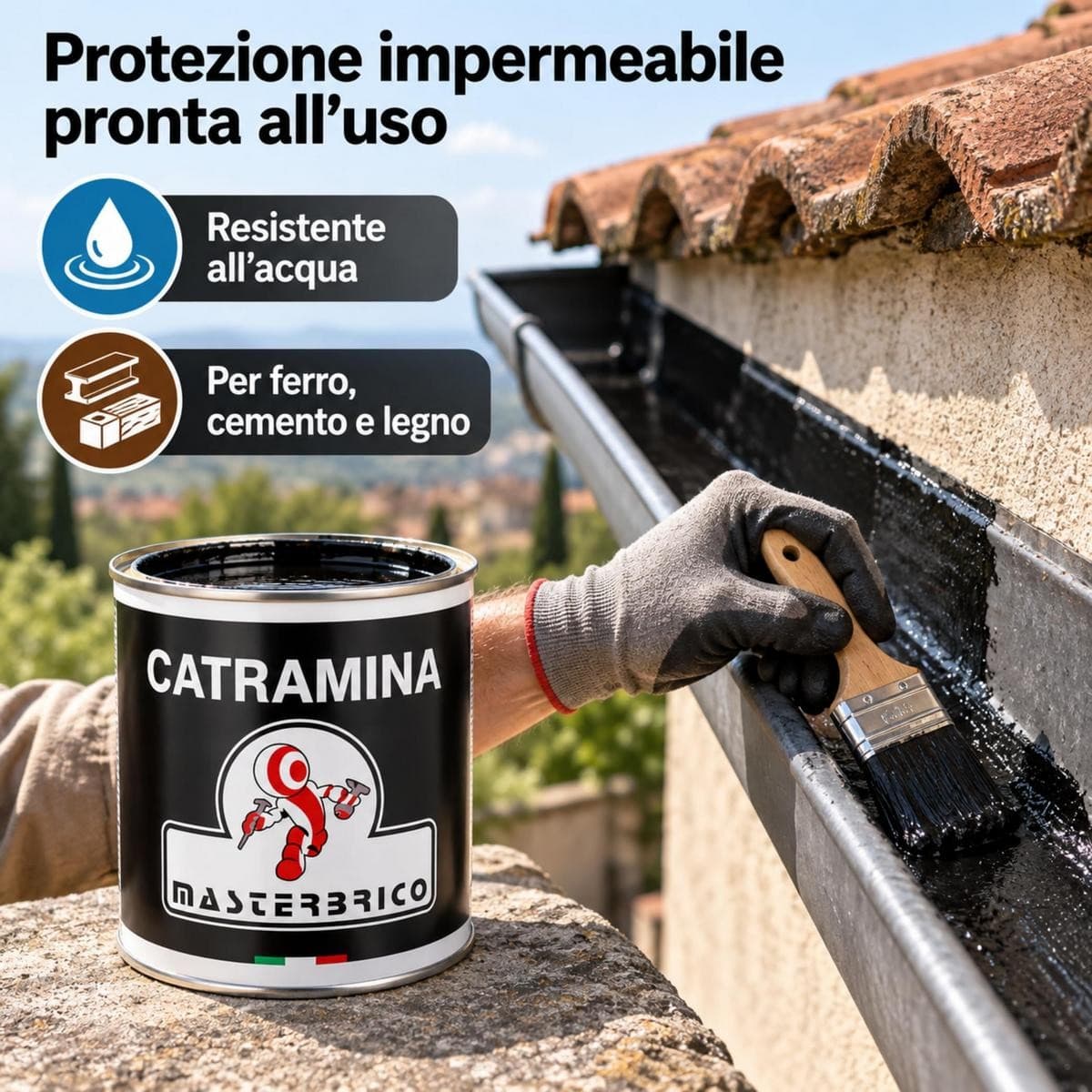 Catramina bituminosa liquida impermeabilizzante protettiva nera 750 ml - 4 L - 3