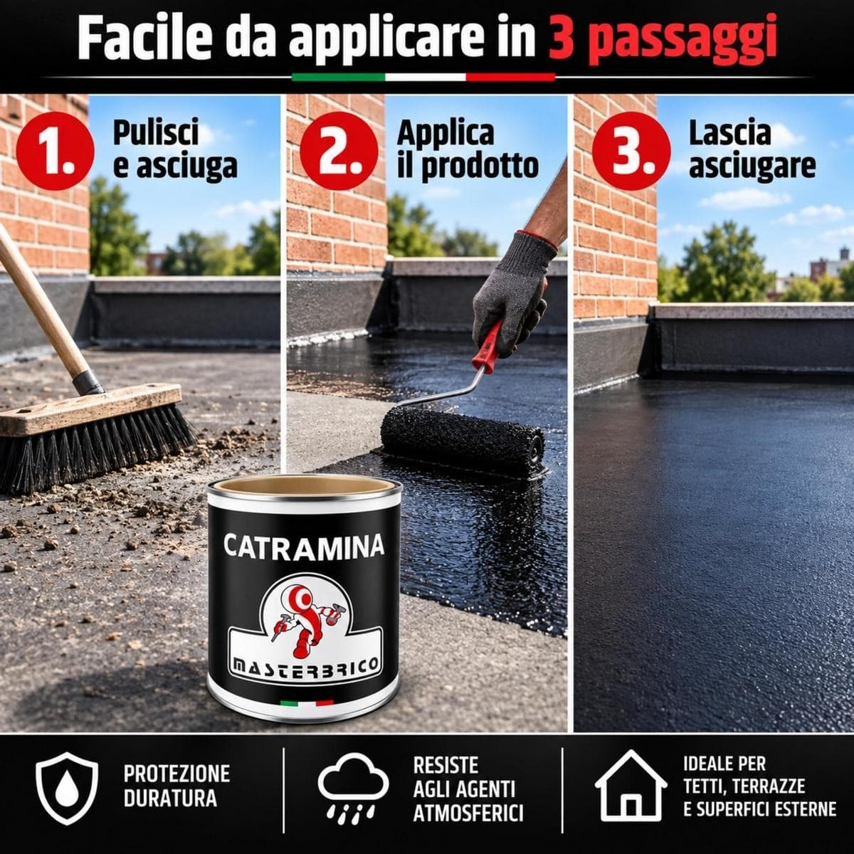 Catramina bituminosa liquida impermeabilizzante protettiva nera 750 ml - 4 L - 4