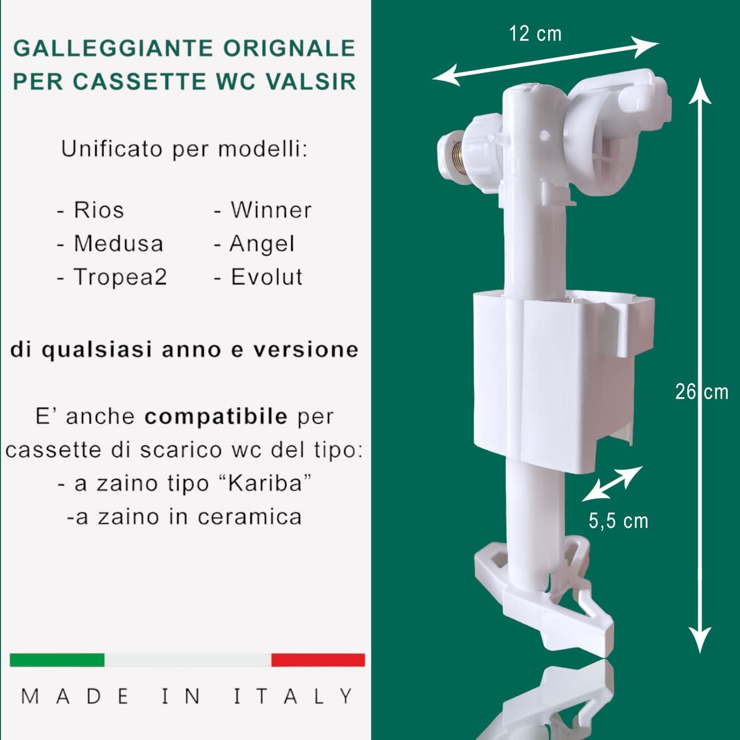 Galleggiante Cassetta Wc Valsir Originale, per modelli Rios Medusa Tropea2 Winner di qualsiasi anno - 2
