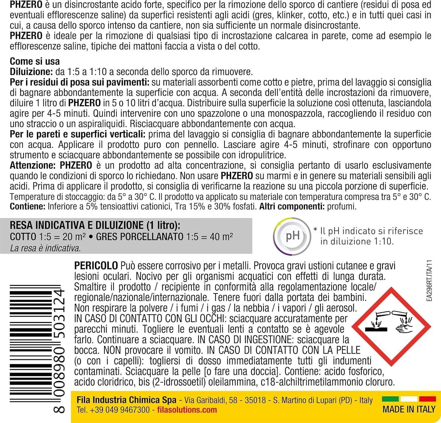 FILA PH ZERO LT.1 disincrostante acido forte - 4