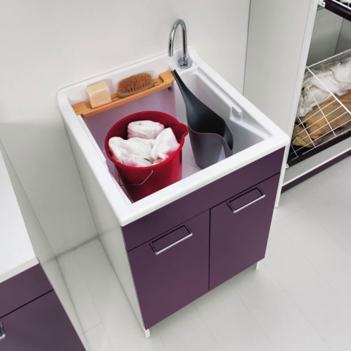 Lavatoio Colavene Swash 45X50 Con Tavola Lavapanni In Legno - 4