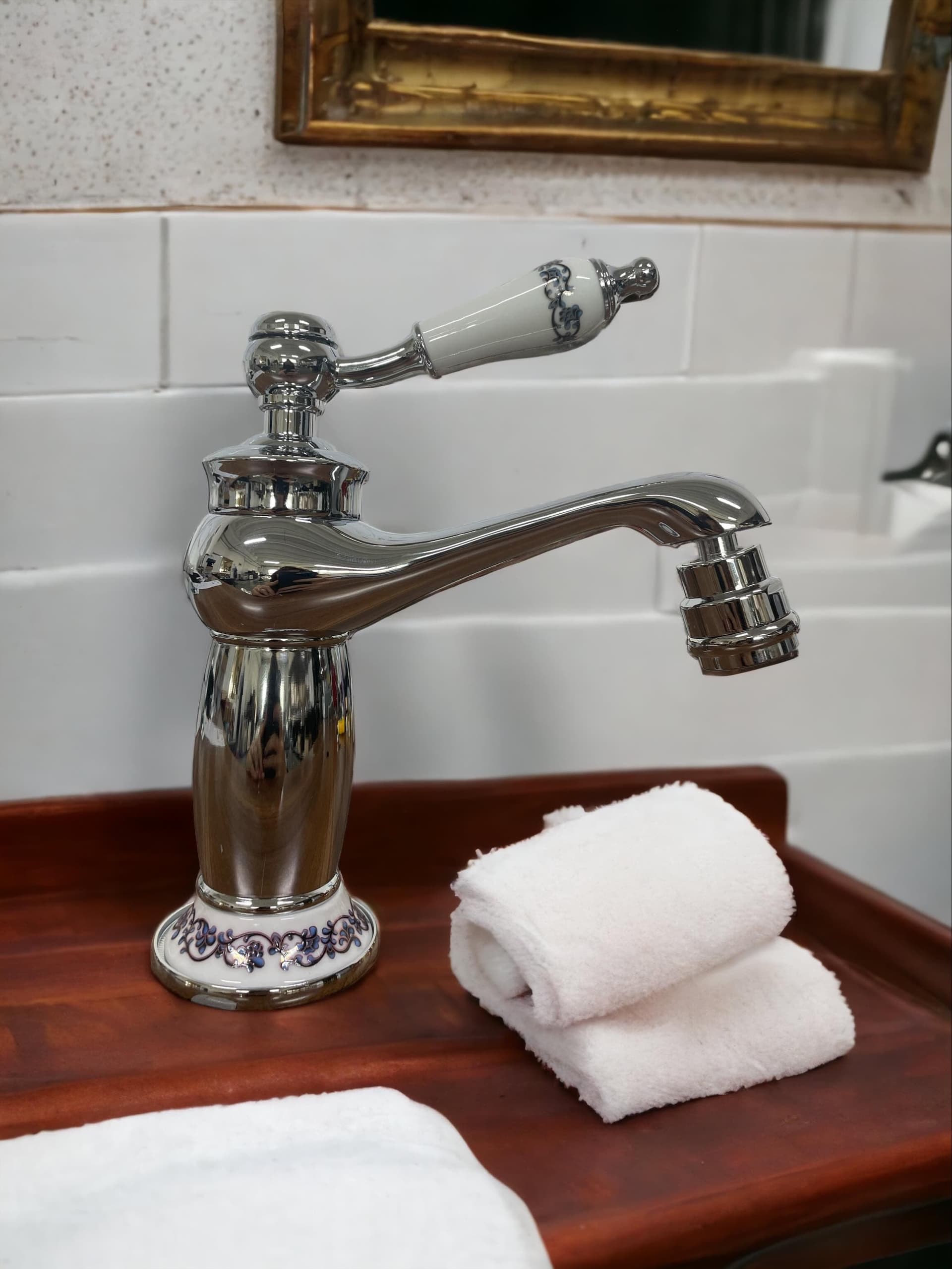 Rubinetto miscelatore per BIDET bagno vintage con dettagli in ceramica cromato - 4