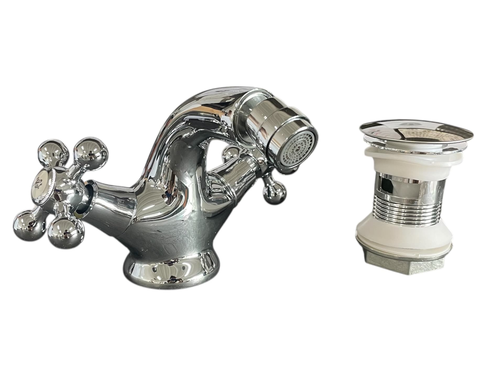 Rubinetto bagno bidet con snodo orientabile stile vintage, in ottone pesante piletta inclusa CROMATO - 2