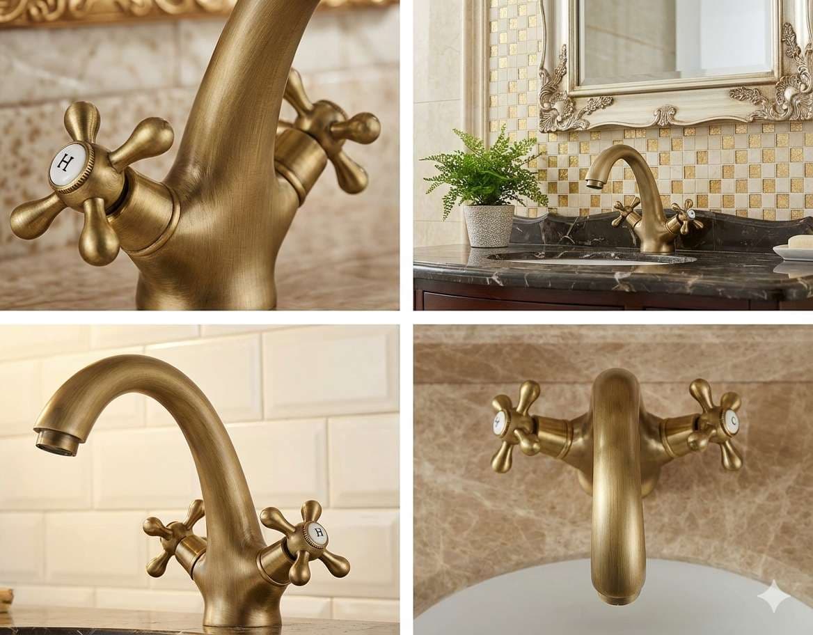 Rubinetto bagno Per Lavabo Vintage Bronzato stile antico, piletta inclusa - 4
