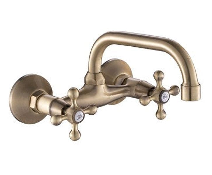Rubinetto a parete vecchio ottone, bronzato con canna alta, maniglie a stella – Bagnoclic – moderno