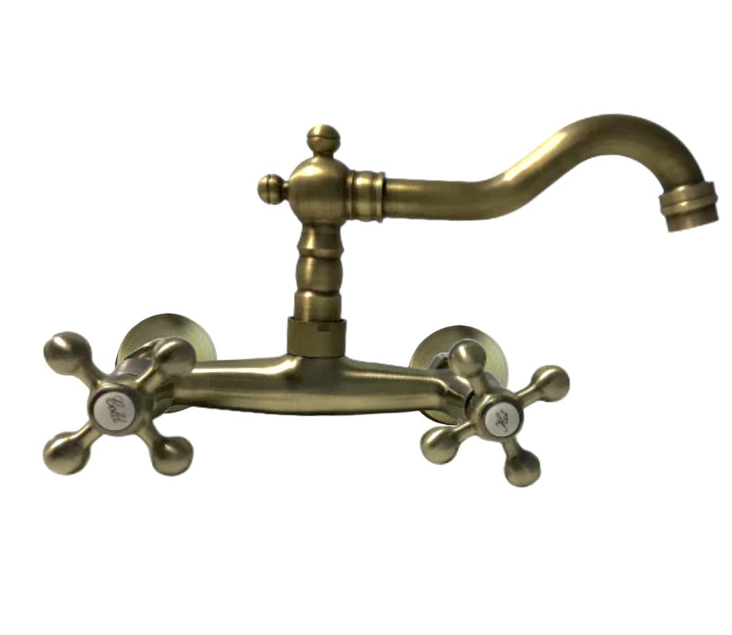 Rubinetto a parete bronzato vecchio ottone vintage completo - 6