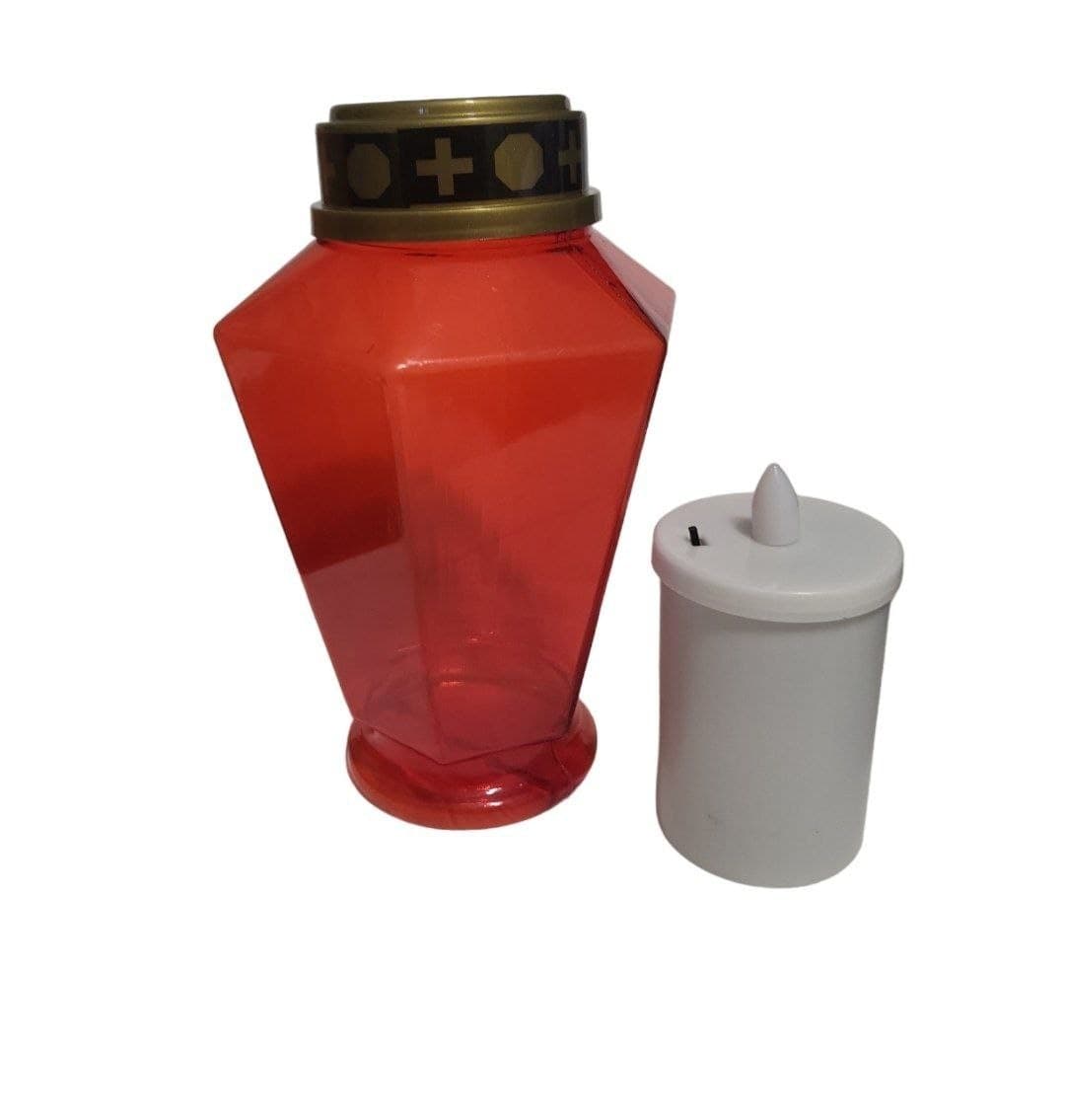 LUMINO VOTIVO CIMITERIALE A LED EFFETTO FIAMMA CON BATTERIE 2AA E INTERRUTTORE - 2