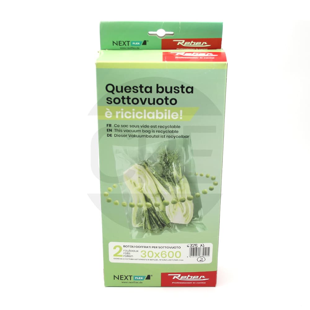 Rotoli 30x600cm, 2 pezzi, Goffrati, Sottovuoto e Cottura, Universali, BPA Free – Reber – verde
