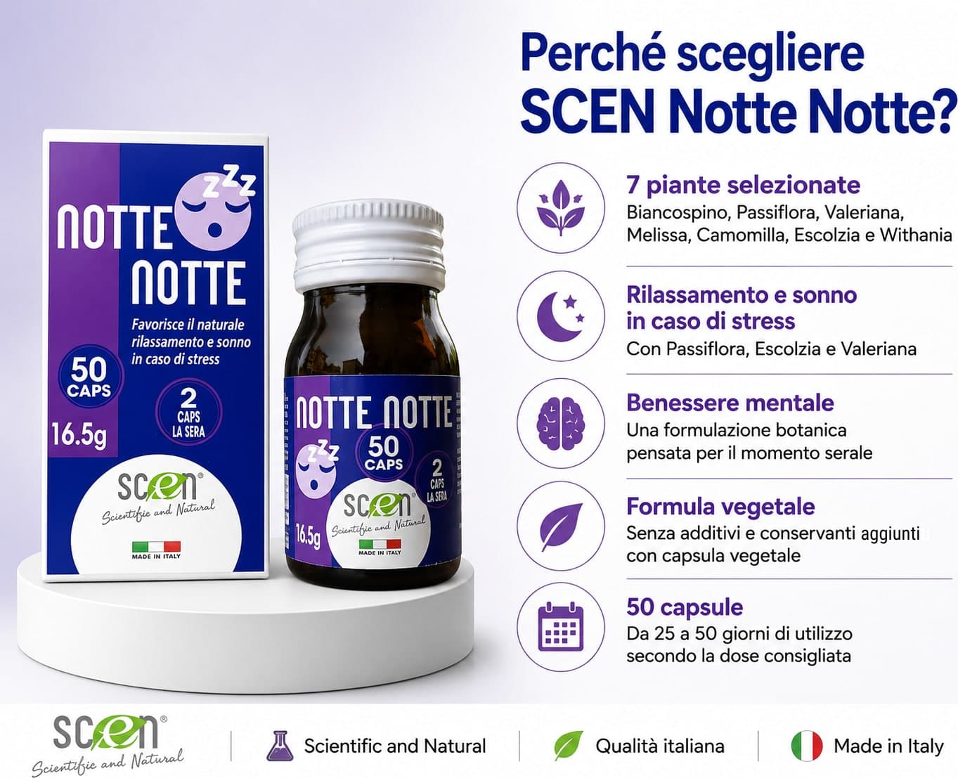 Notte Notte - Scen - Integratore 100% Naturale per favorire il riposo notturno ed il rilassamento - 3