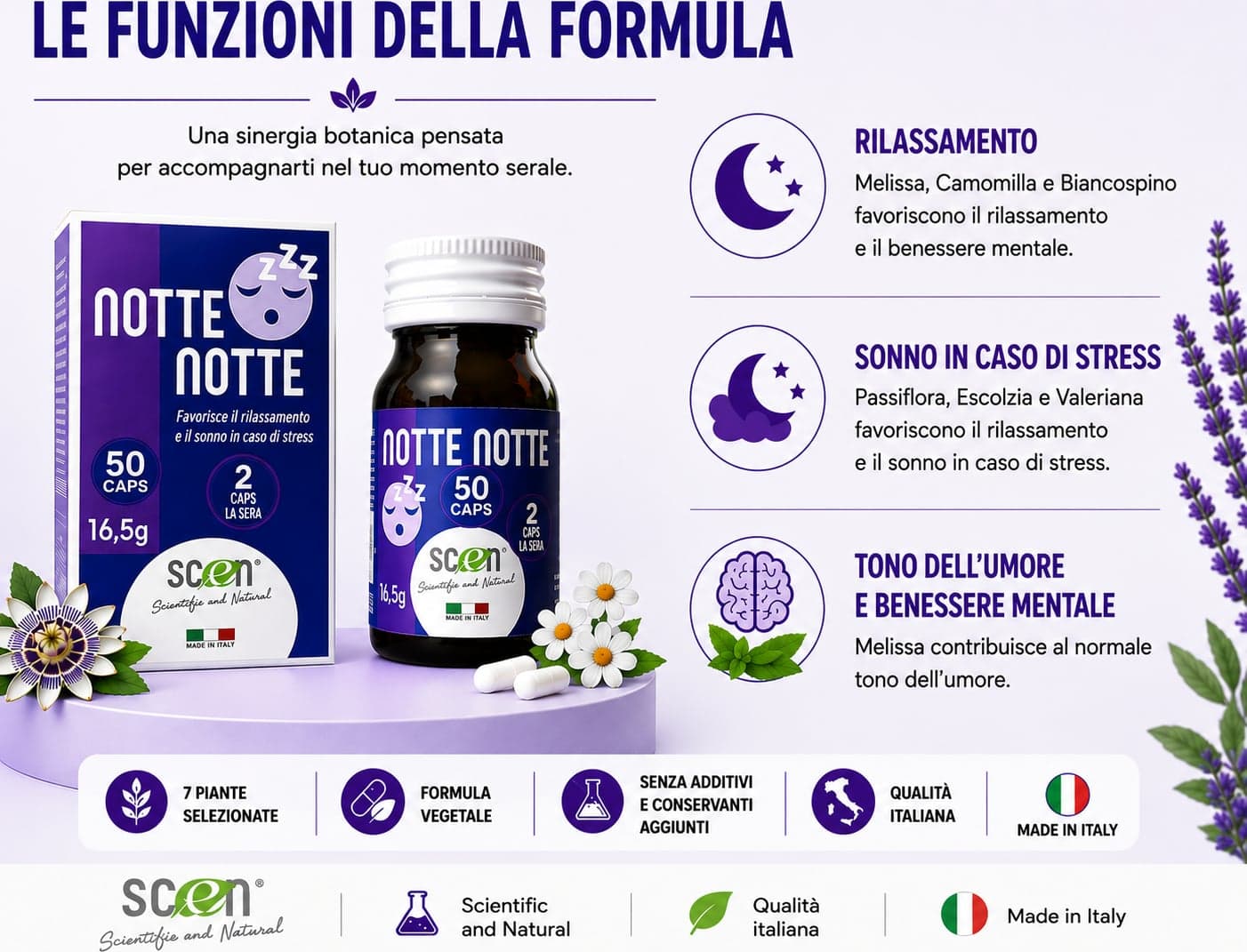 Notte Notte - Scen - Integratore 100% Naturale per favorire il riposo notturno ed il rilassamento - 5
