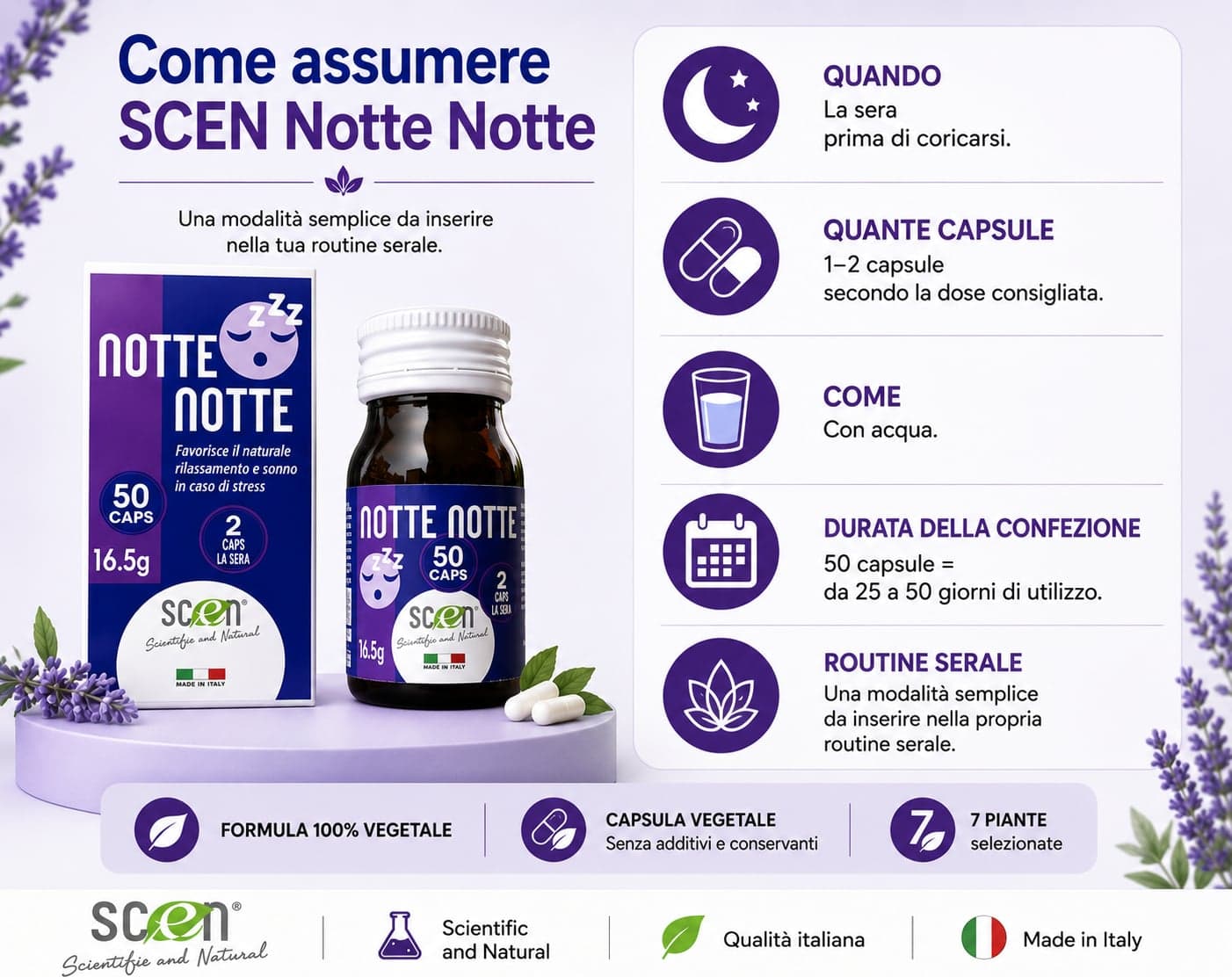 Notte Notte - Scen - Integratore 100% Naturale per favorire il riposo notturno ed il rilassamento - 6