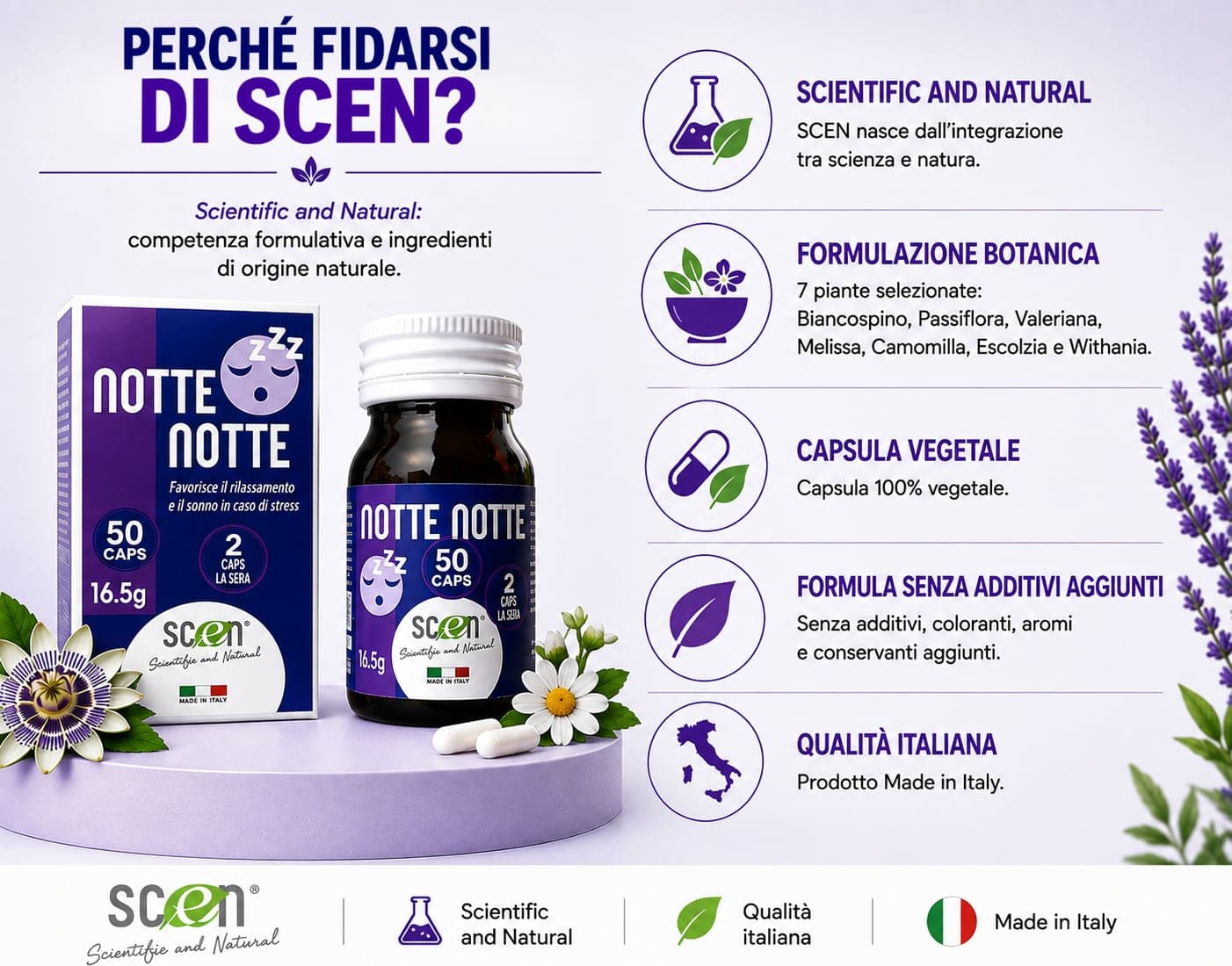 Notte Notte - Scen - Integratore 100% Naturale per favorire il riposo notturno ed il rilassamento - 7