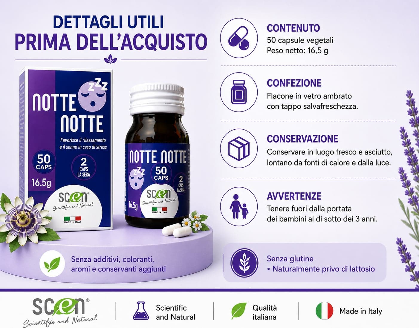 Notte Notte - Scen - Integratore 100% Naturale per favorire il riposo notturno ed il rilassamento - 8