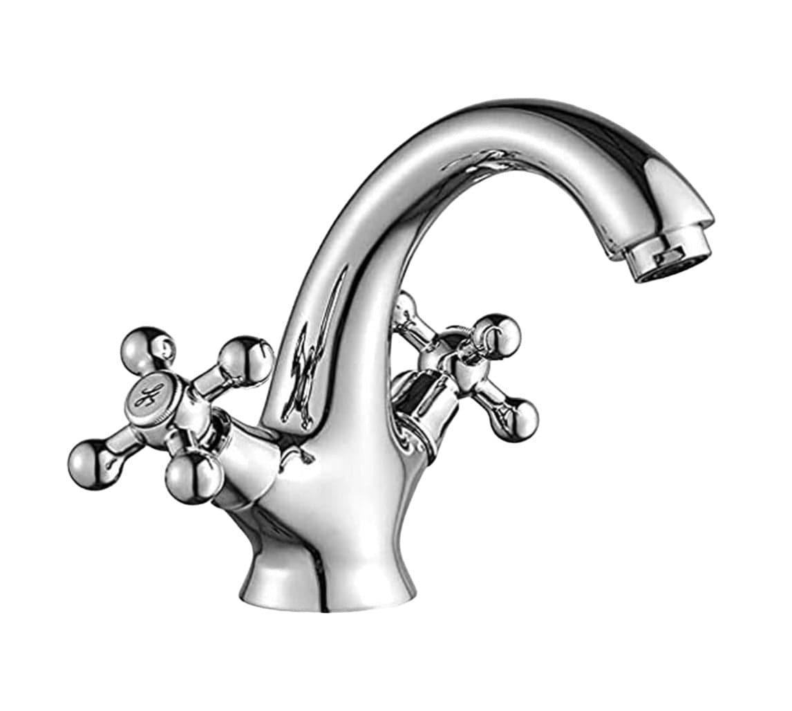 Rubinetto lavabo stile vintage, con maniglie a stella cromato - 4