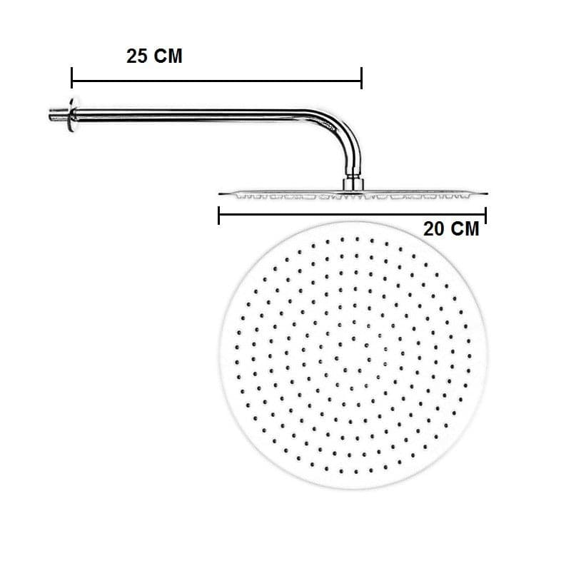 Soffione Doccia 20 Cm Con Braccio Doccia 25 Tutto Acciaio Inox - 2