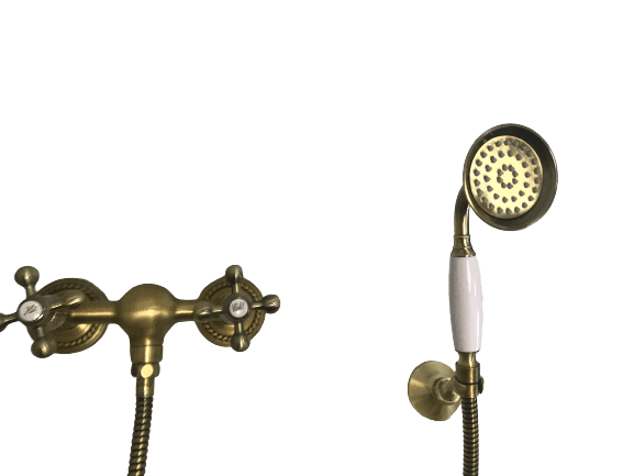Rubinetto doccia bronzato, vecchio ottone maniglie a stella rosoni decorati - 6