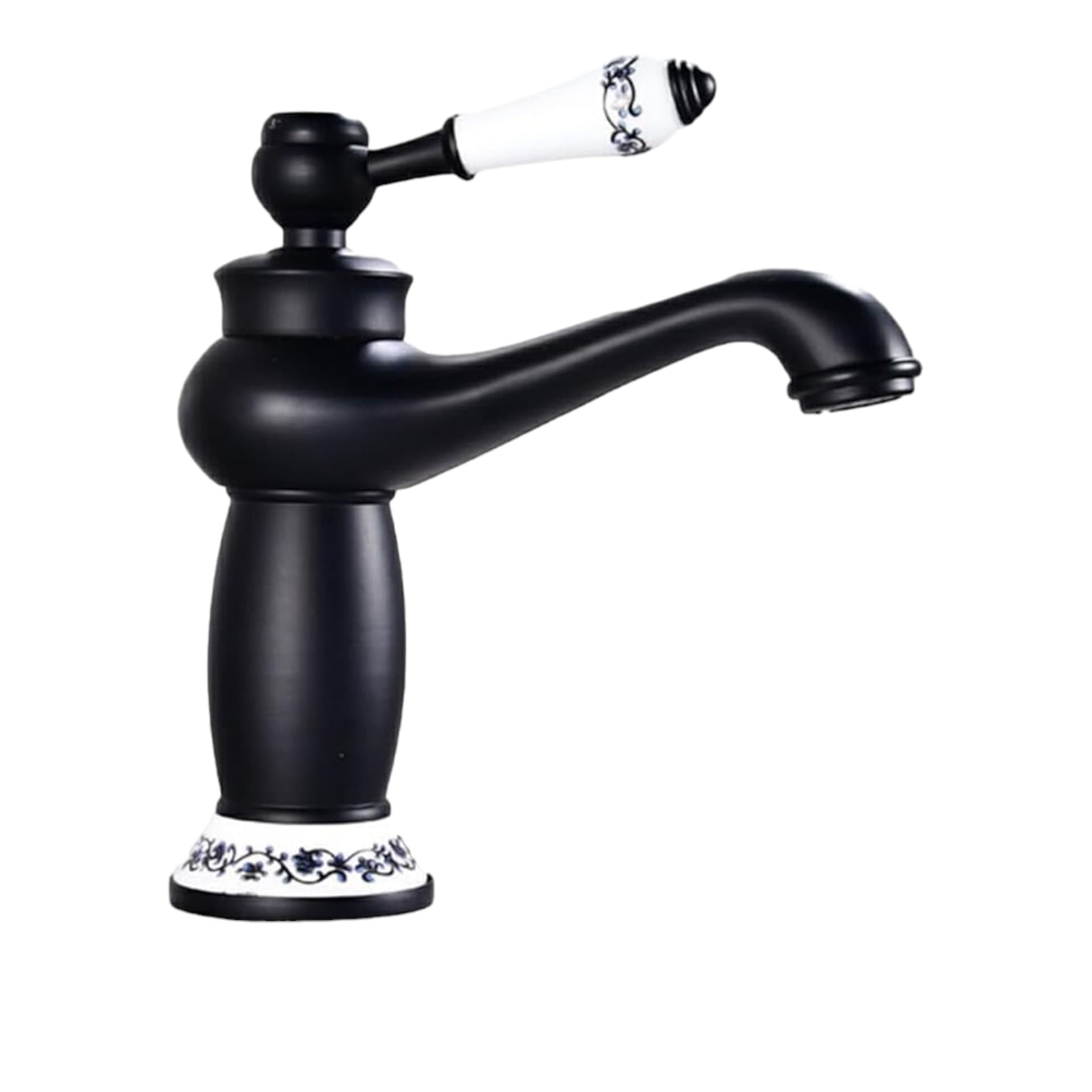 Rubinetto miscelatore per lavabo bagno vintage nero con dettagli in ceramica - 4